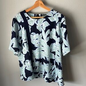 Natori Navy and Mint Floral Top